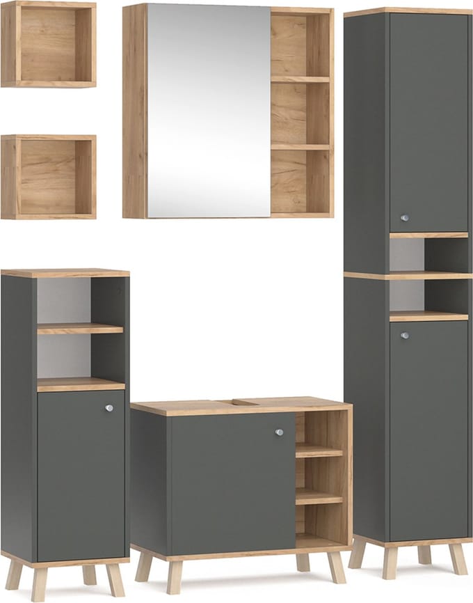 Vicco Badkamermeubel set Senyo, Antraciet, 6-delig
