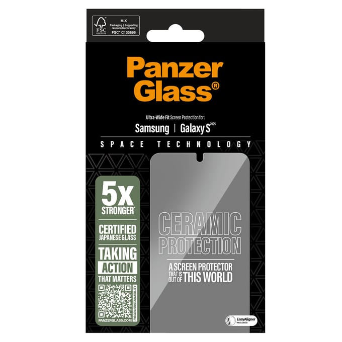 PanzerGlass Screenprotector geschikt voor Samsung Galaxy S25 Glazen | PanzerGlass Ceramic Screenprotector - Case Friendly