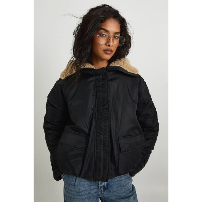 boohoo Dames Borg Gevoerde Bomber | Black | Maat: 8