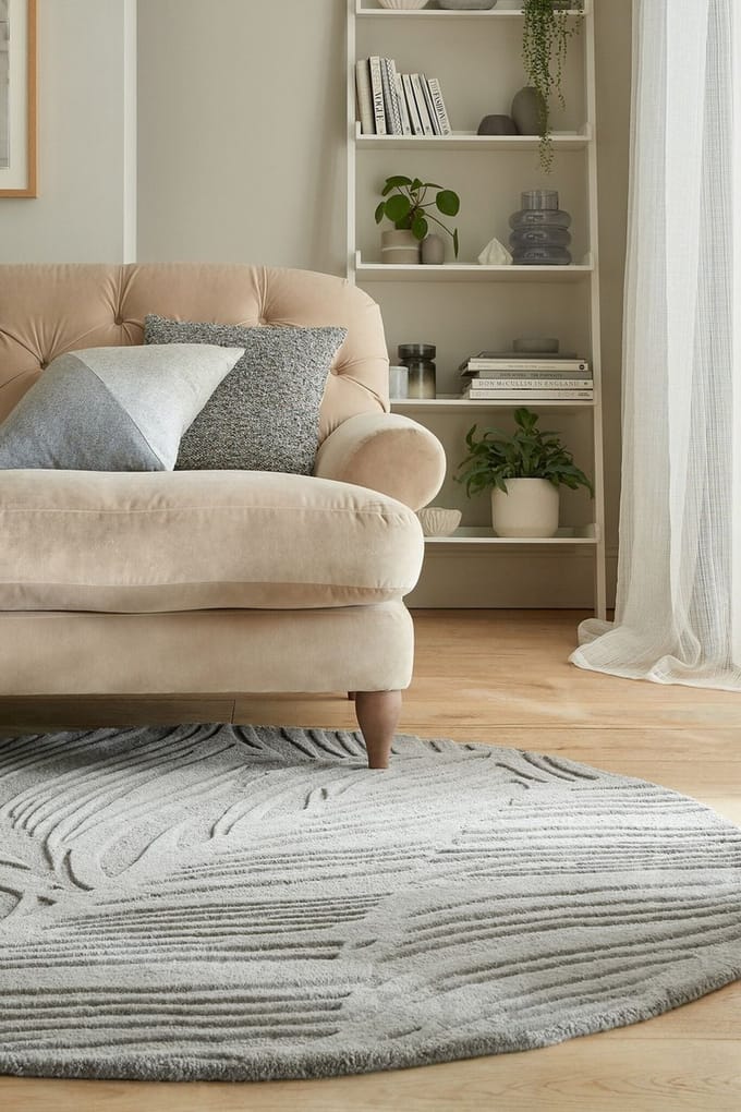 Flycarpets Lino Leaf Modern Laagpolig - 100% Wol Vloerkleed - Grijs - 160x160 cm