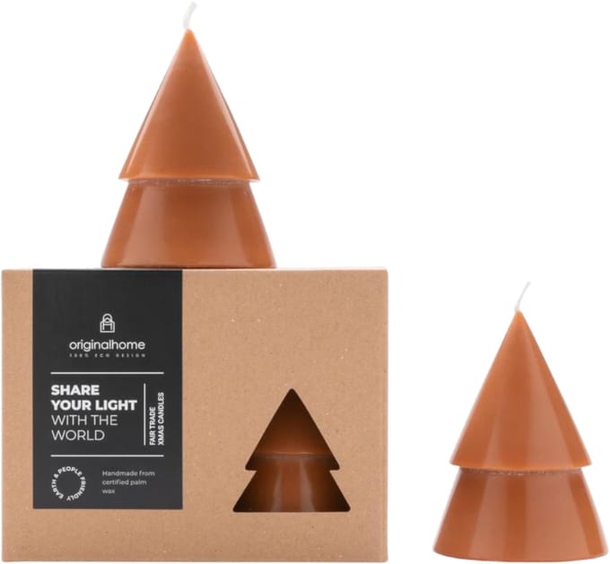 Original Home - Fair-trade Kerstboomkaars 'Xmas' (Set van 2) - M - Cognac