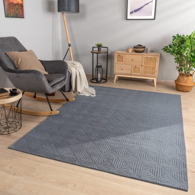 Woonkamertapijt eetkamer kortpolig geometrisch uiterlijk Skandi Boho effen kleuren 60 x 100 cm Rechthoek 60 x 100 cm Rechthoek antraciet
