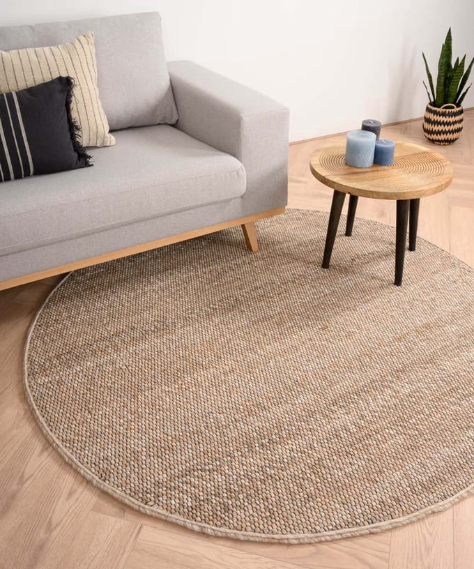 Rond wollen vloerkleed - Lett beige 190