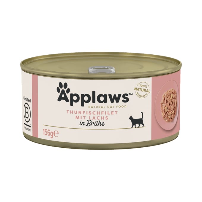 24x156g Tonijnfilet & Zalm Applaws Kattenvoer
