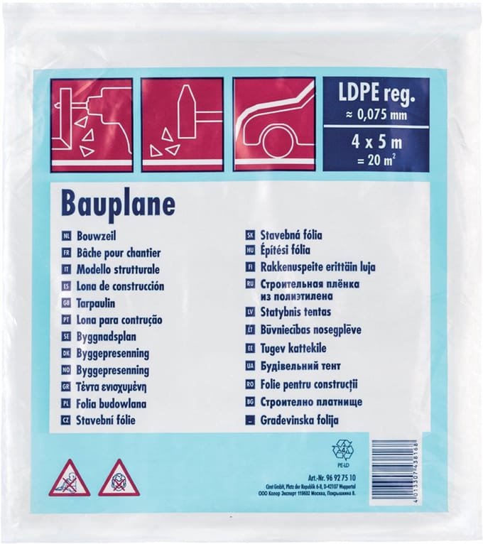 Bouwzeil, extra zwaar, zwart, opgevouwen, 4 m x 5 m, 20 m²