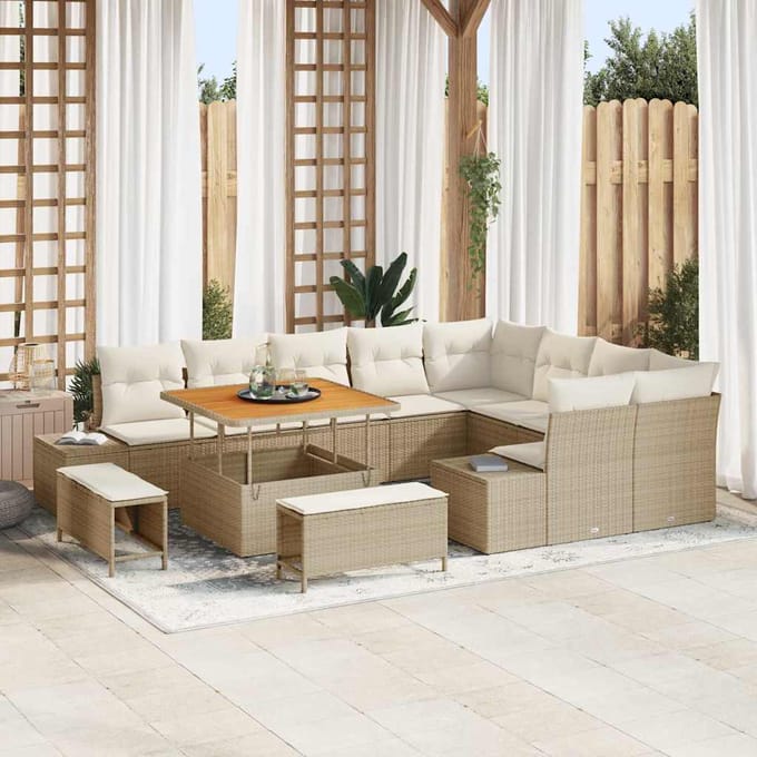 vidaXL - Tuinbank - Set - 12 - st - 11-zits - Beige - Poly - rattan