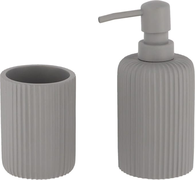 Tendance Badkamer accessoires set 2-delig - Polyresin - grijs - geribbeld - luxe set