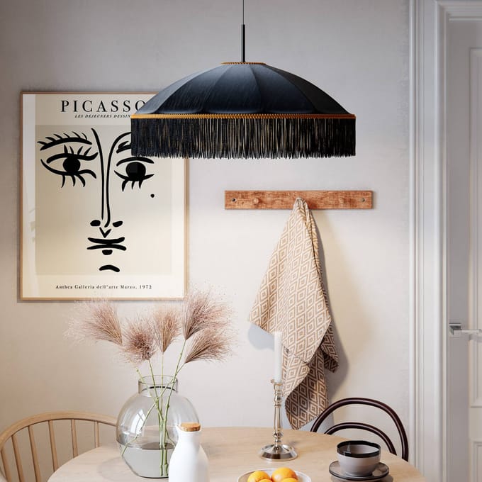 By Rydéns hanglamp Francis, zwart, Ø 60 cm, textiel