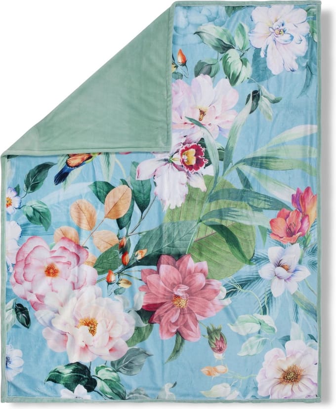 Luxe Polyester Plaid 130x160 cm - Bloemen en Vogels Print - Multi - Voor 1 Persoon - Descanso