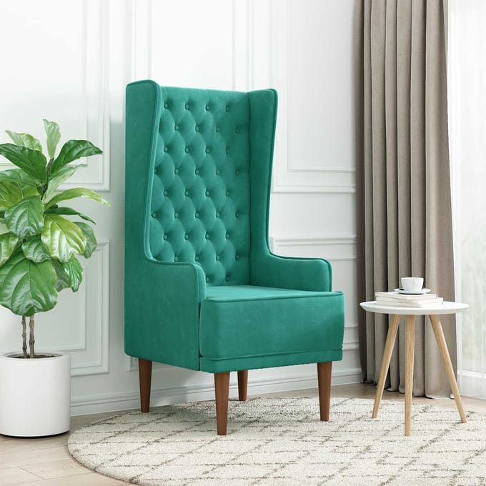 vidaXL - Gecapitonneerde - stoel - met - hoge - rugleuning - Turquoise - fluweel