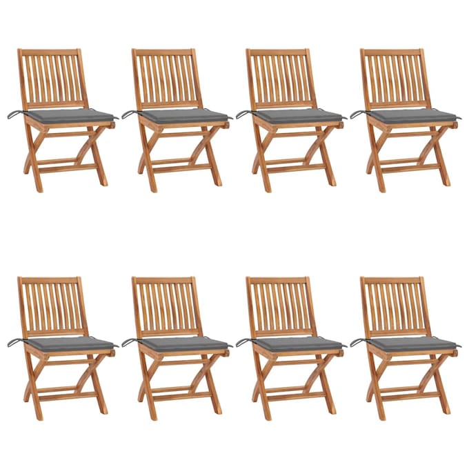 vidaXL - Opklapbare - stoelen - met - kussens, - 8 - stuks, - massief - teakhout