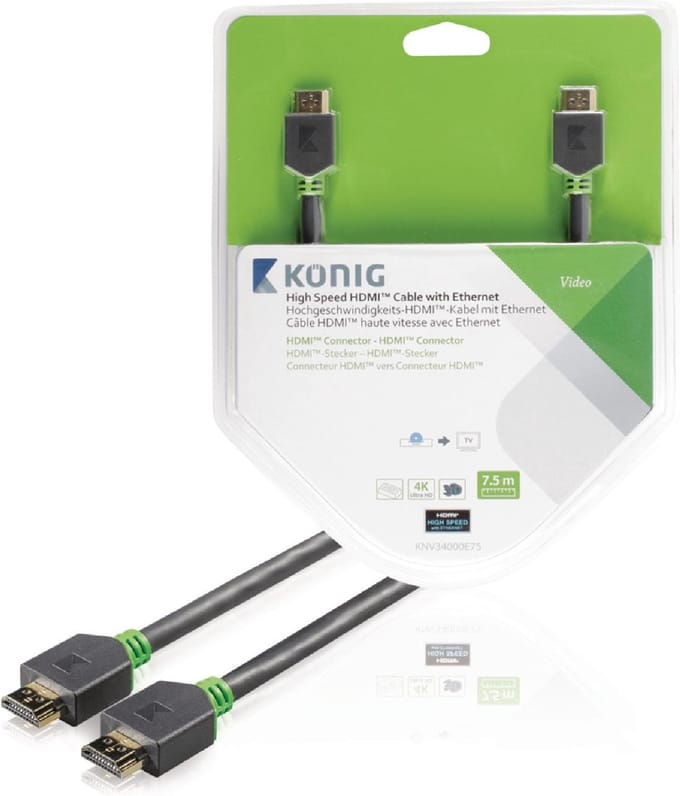 König High Speed HDMI-kabel met Ethernet HDMI-connector - HDMI-connector 7,50 m grijs