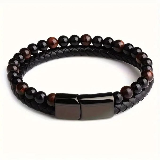 Livano Armband - Staal - Nep Zilver - Heren - Rood