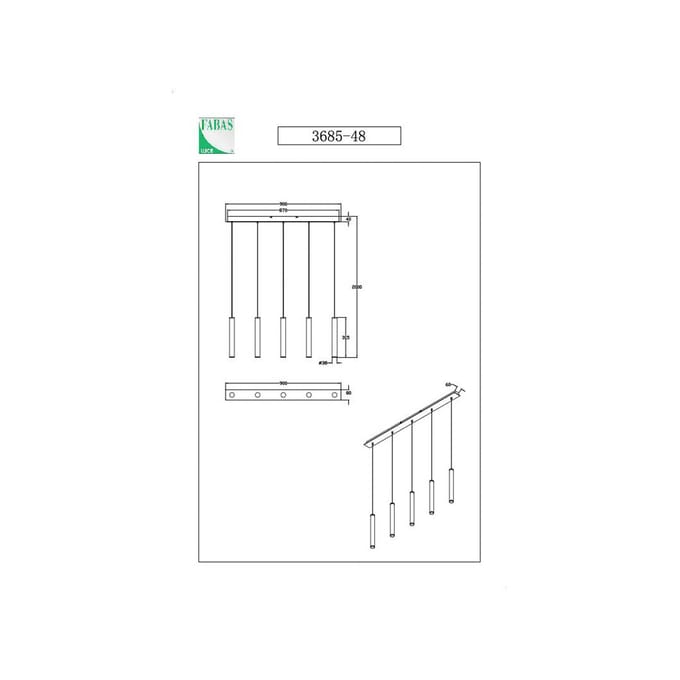 Fabas Luce Hanglamp Prado, goud, 5-lamps, lineair, dimbaar