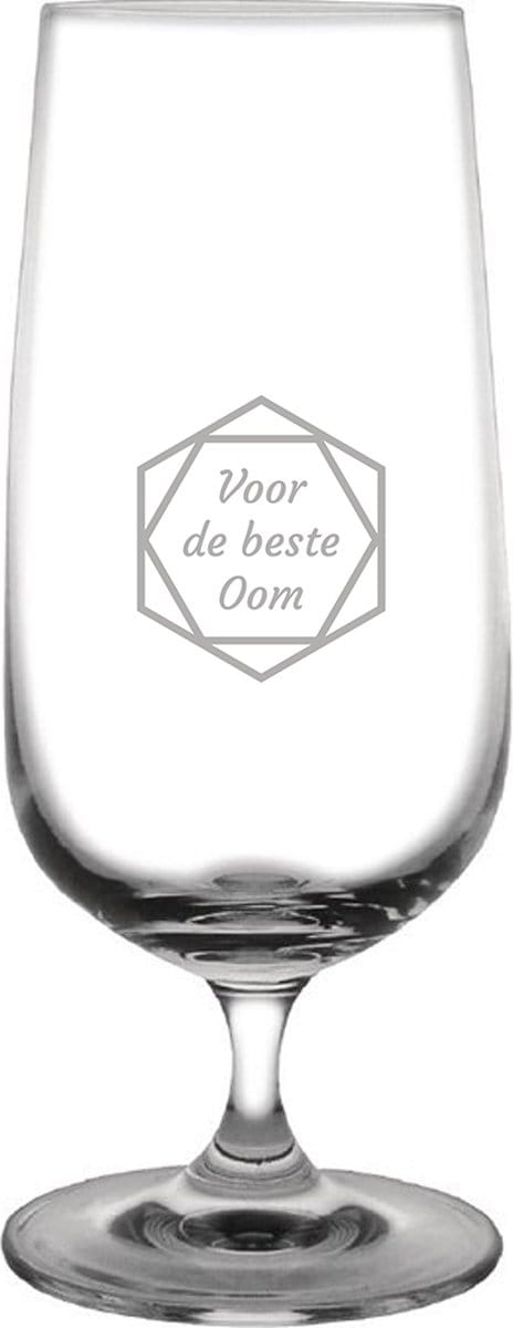 Gegraveerde bierglas op voet 41cl voor de beste Oom in hexagon