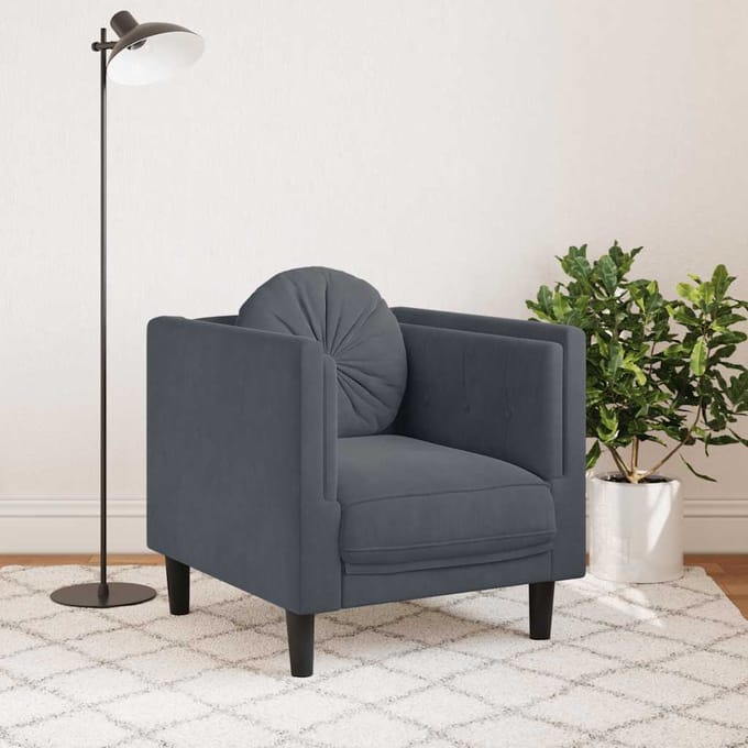 vidaXL - Fauteuil - met - kussens - fluweel - donkergrijs