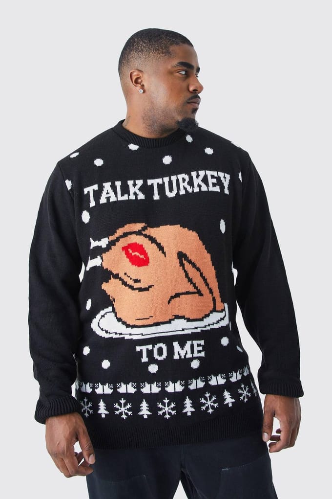Plus Talk Turkey To Me Christmas Jumper | Black | Size 2XL
