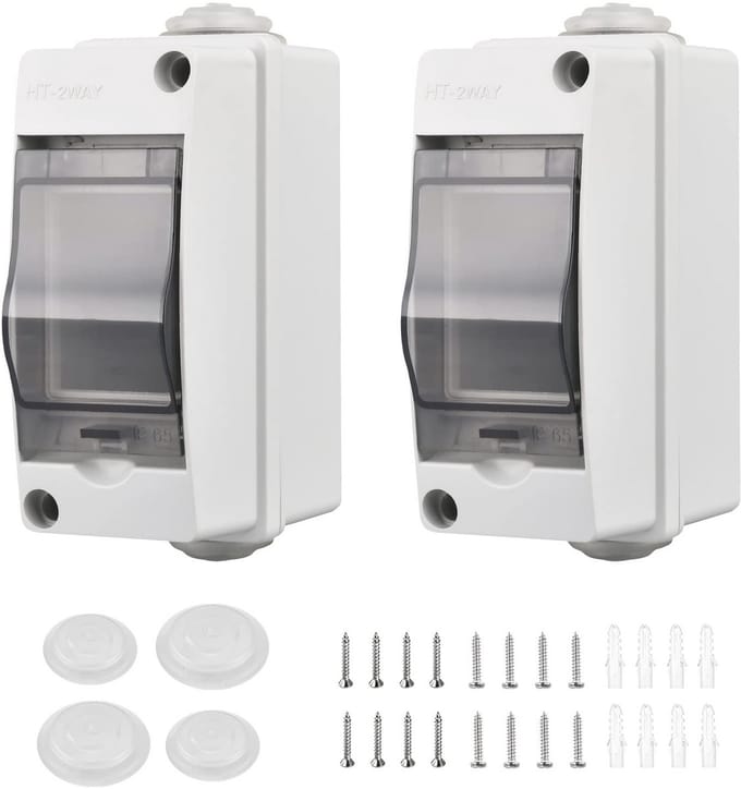 Elektrische buitenbehuizing IP65 - klein, 2 modules, waterdichte box voor tuin en laadstations