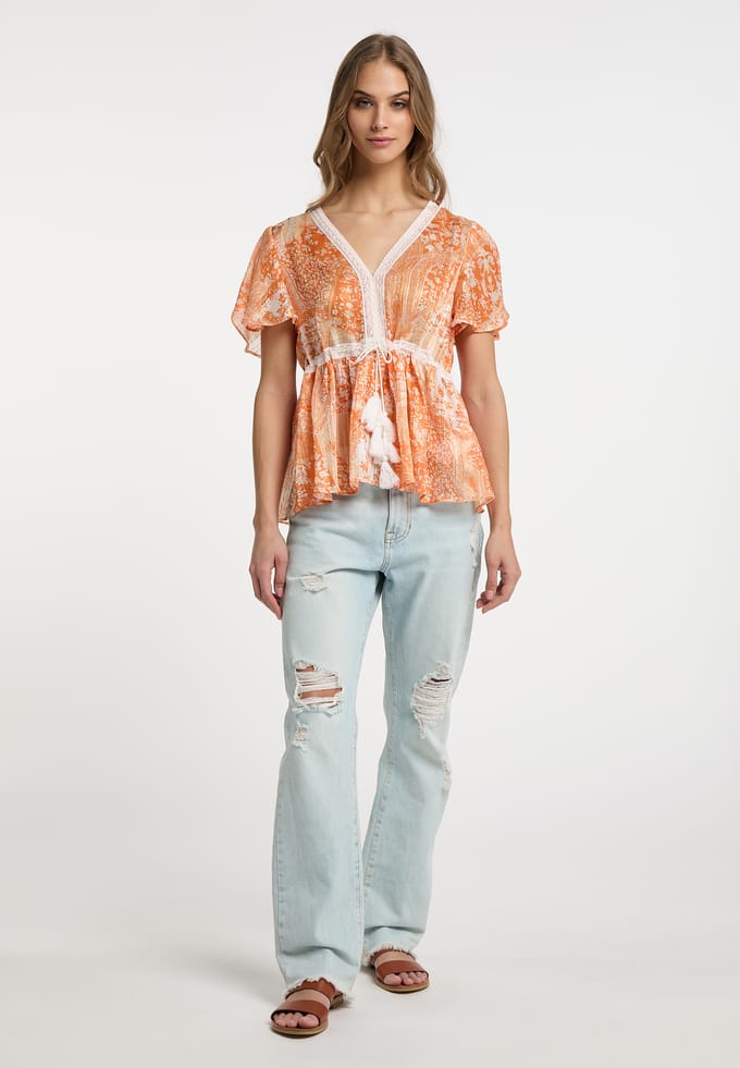 IZIA Blouse Dames Oranje Wit