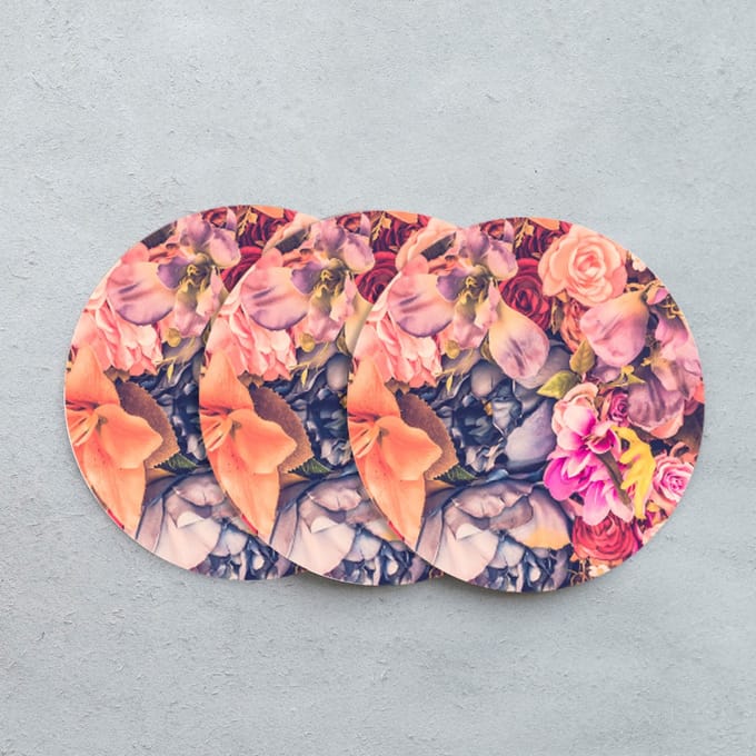 GR onderzetters voor glazen - Bright Flowers - Vinyl - 6st