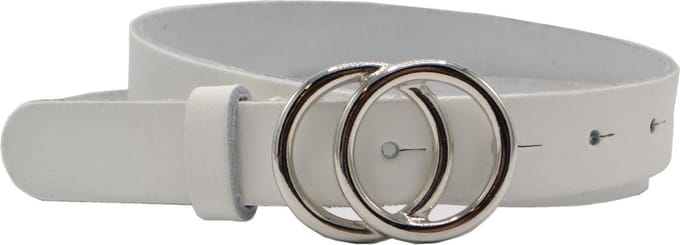 LEUKE WITTE 2.5CM BREDE RIEM VAN SPLITLEER MET ZILVER KLEURIGE GESP. MAAT 85