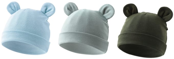 3-Pack Babymutsjes Newborn – Beervorm – Effen Groen & Blauw