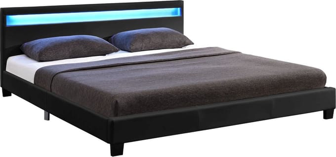 Gestoffeerd bed Paris - 140 x 200 cm - Zwart - LED Verlichting