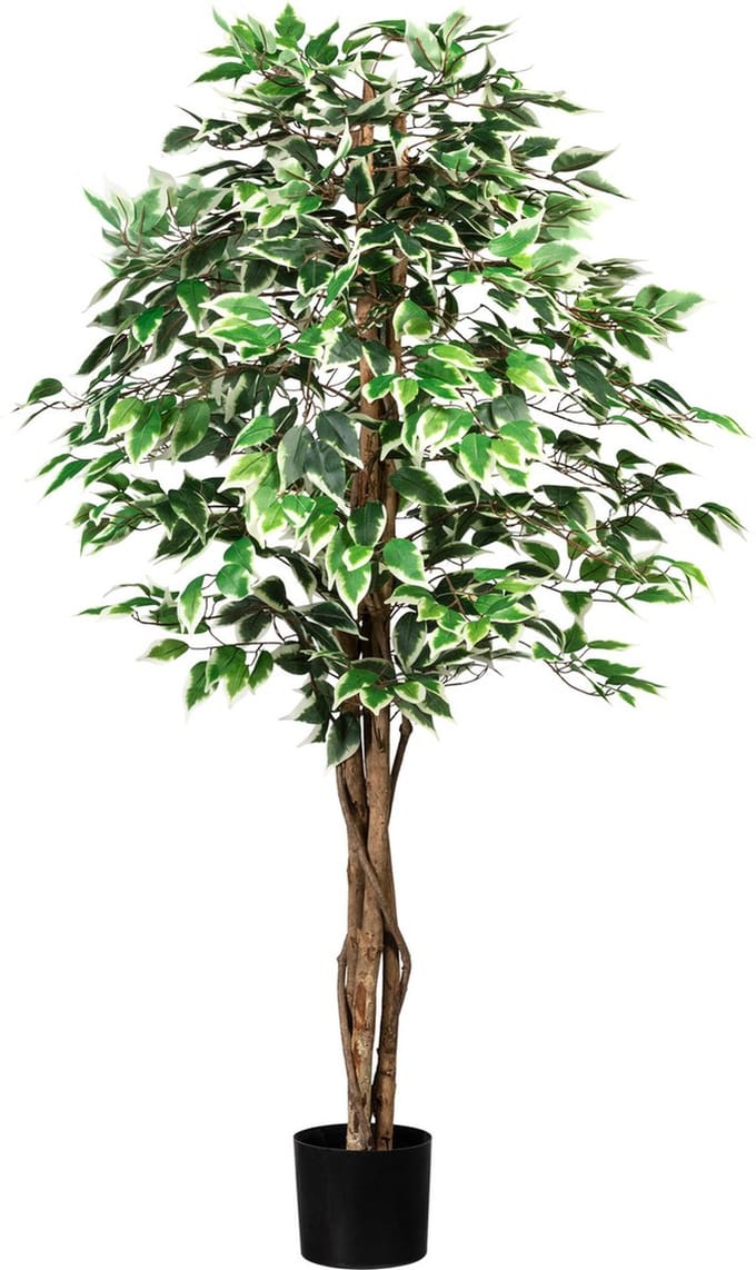 Kopu® Kunstplant Ficus 150 cm - 840 groen/witte bladeren - Natuurstam