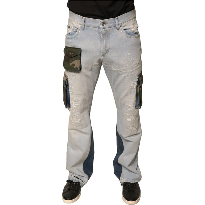 Versleten Denim Jeans Camouflage Zakstijl