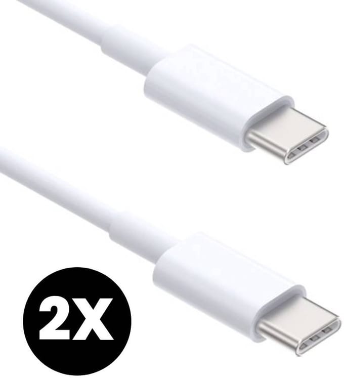 2x USB-C Oplader Kabel 60W - USB-C Naar USB-C Kabel - Oplaadkabel - Lader - Laadkabel - Snellader - Universeel - Wit - 2 Meter