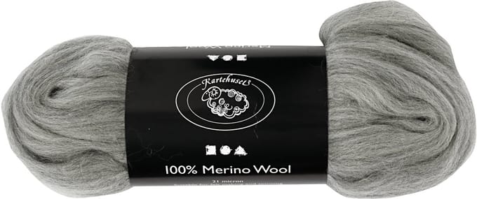 Merino Wol, dikte 21 my, grijs, 100 gr/ 1 doos