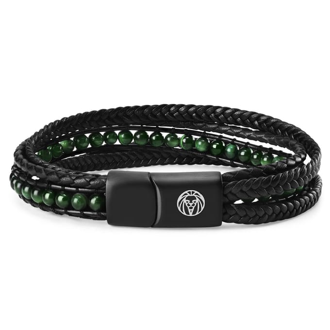 Naxos Leren Armband met Groene Tijgeroog