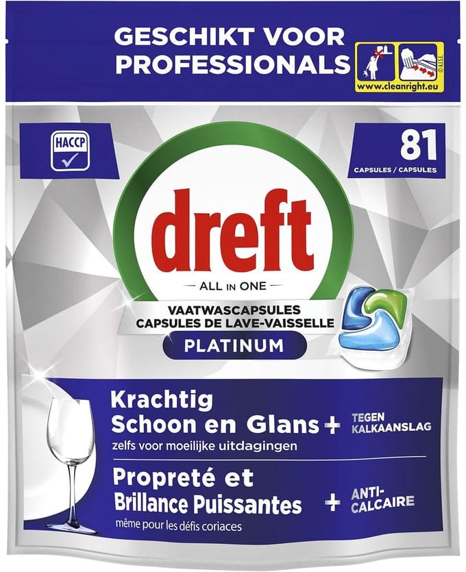 Vaatwastabletten Dreft All-in-1 professional Platinum regular 81 stuks