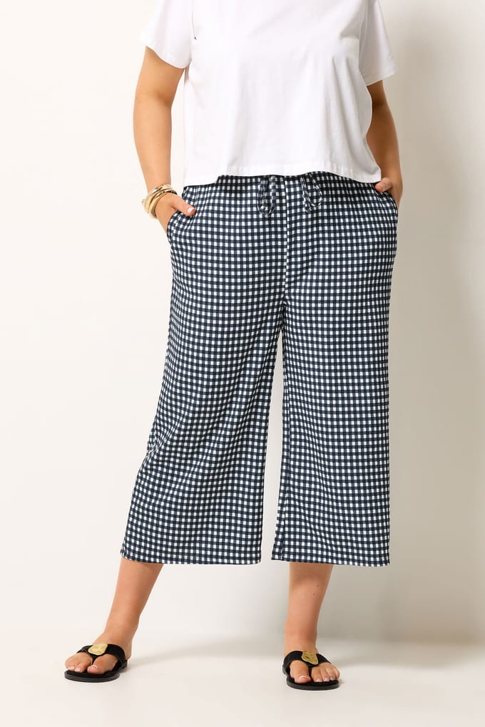 Yours Marineblauwe Gingham Culottes Size 46