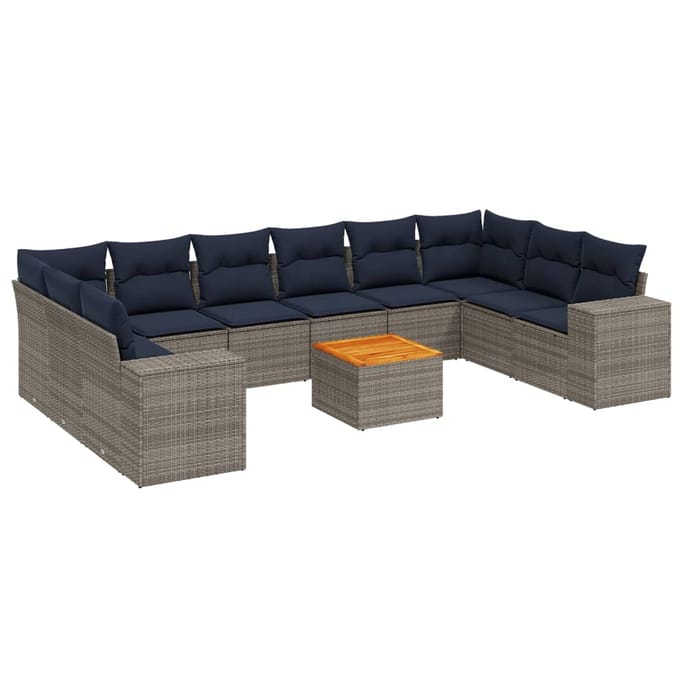 vidaXL - 11-delige - tuinbankset - met - kussens, - grijs - polyrotan