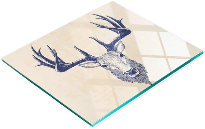 Gehard multifunctioneel decoratief bord van glas met hertenkop, 60x52 cm