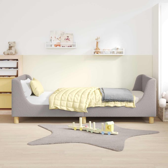 vidaXL - Kinderen - bedframe - met - hoofdboard - Lichtgrijs - 90x190 - cm - Bouclé