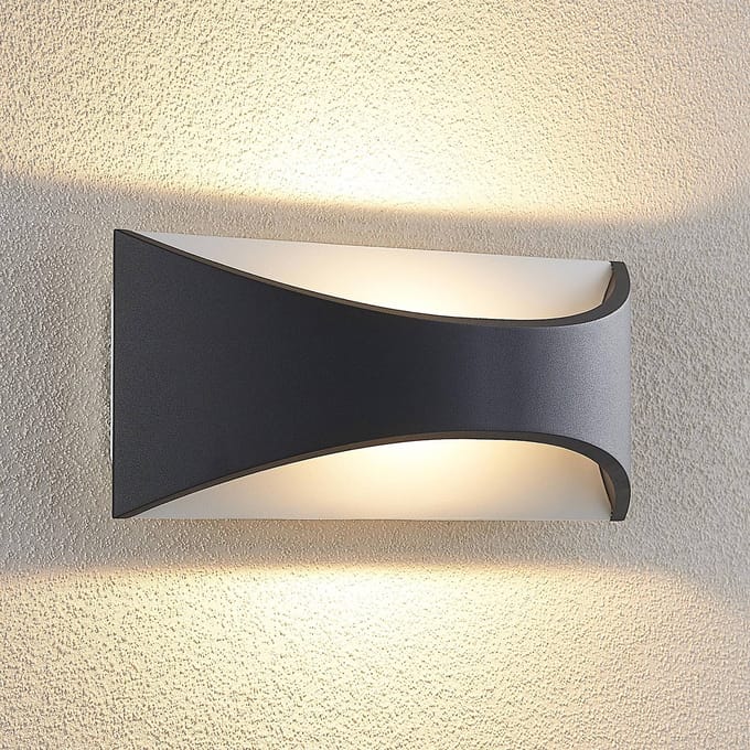 Lindby LED wandlamp Mathea, 30 cm, antraciet, aluminium, IP65