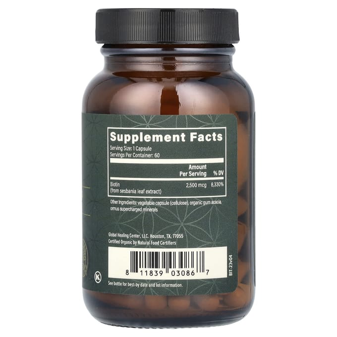 Global Healing, biotine végétale, 2 500 mcg, 60 capsules
