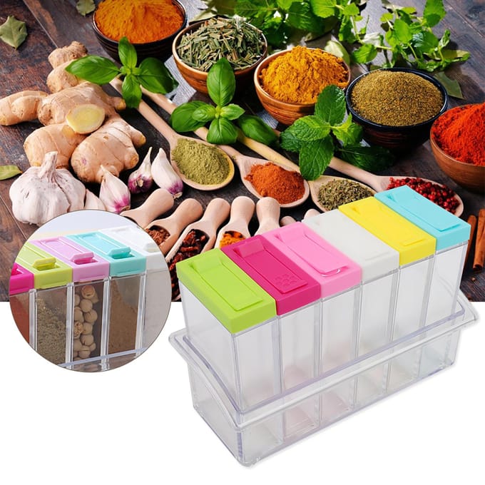 Bouteilles d'assaisonnement en plastique transparent Pots Ensemble de 6 boîtes Accessoires d'outil de cuisine