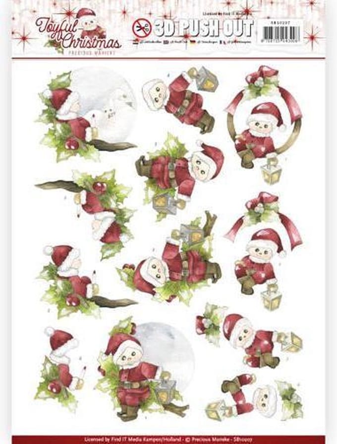 Santa on Branch Joyful Christmas 3D-Uitdrukvel Push-Out Precious Marieke