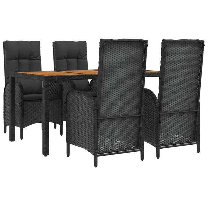 vidaXL - 5-delige - Tuinset - met - kussens - poly - rattan - zwart
