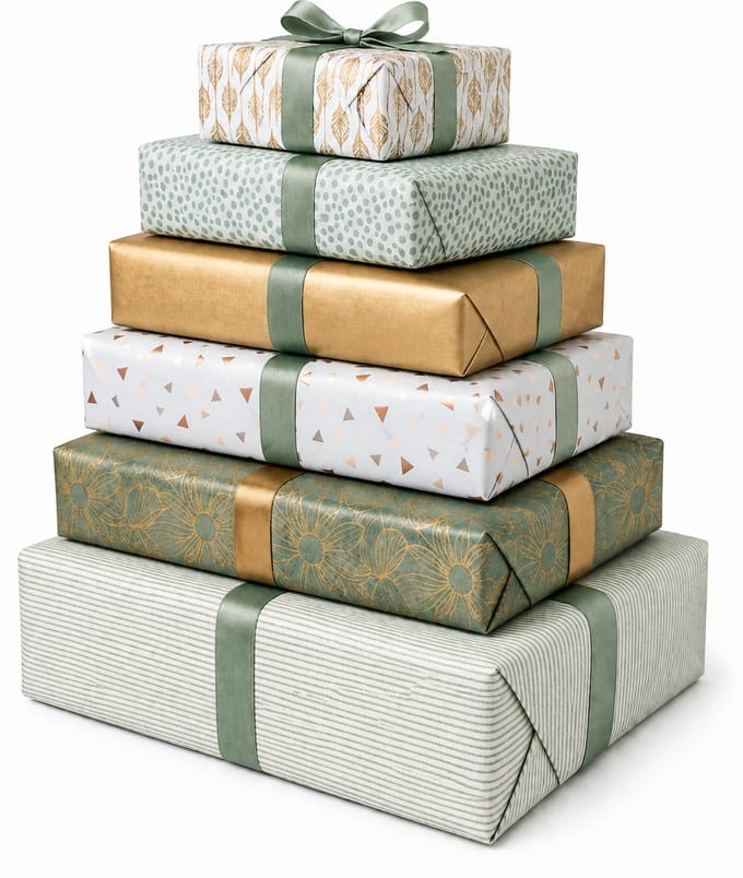 Cadeaupapier Luxe feest set van 6 rollen 70x200cm Groen Goud – Inpakpapier