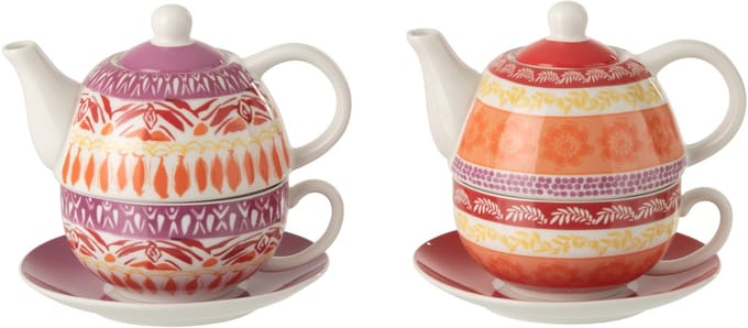 J-Line theepot Bord - keramiek - paars/rood - set van 2