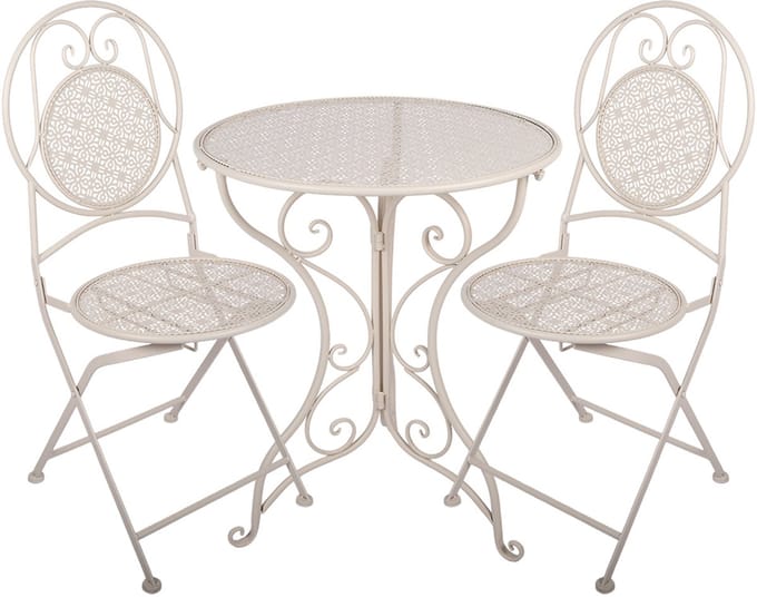 Clayre & Eef Bistroset Bistrotafel Bistrostoel 3-delig Ø 60x74 / 50x40x92 cm Wit Metaal