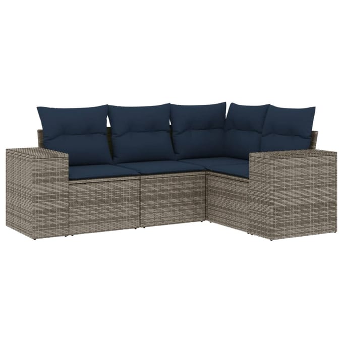 vidaXL - 4-delige - tuinbankset - met - kussens, - grijs - polyrotan