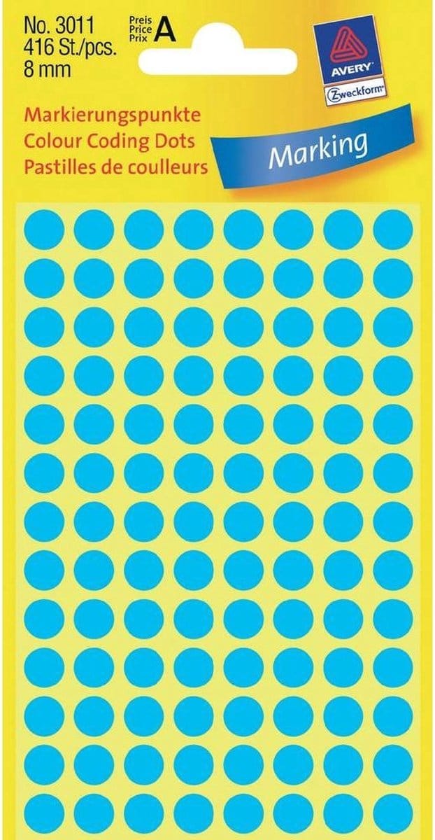 Avery 3011 Ronde Etiket 8mm  Blauw 1-2d