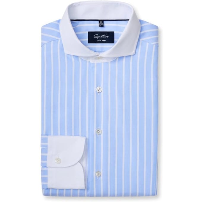 OLYMP Signature Overhemd, Tailored Fit, Signature Cutaway, Bleu