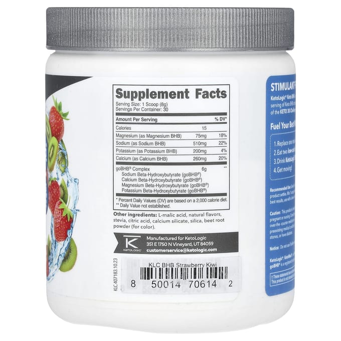 KetoLogic, Keto BHB, Aardbei Kiwi, 8.7 oz (243 gram)