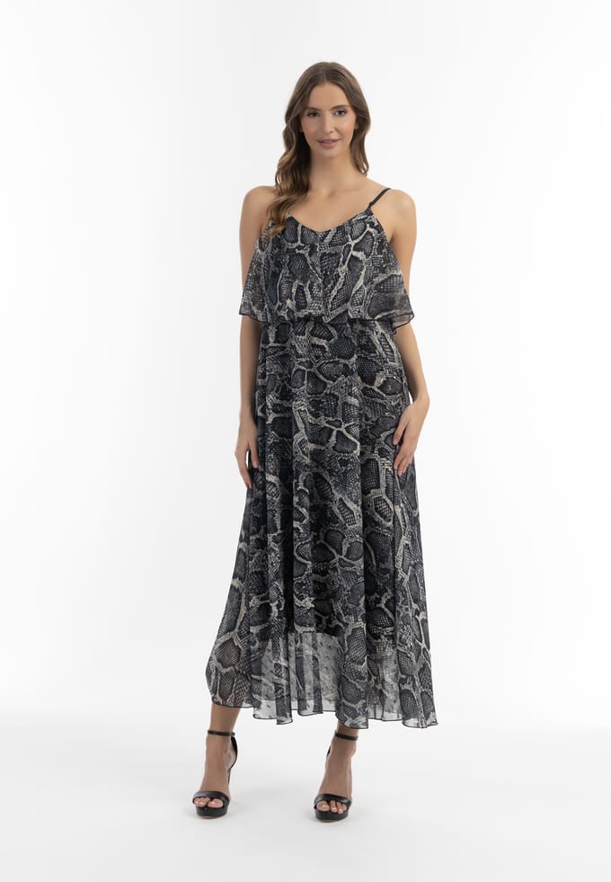 Faina Maxi-jurk met slangenprint Dames zwarte slang